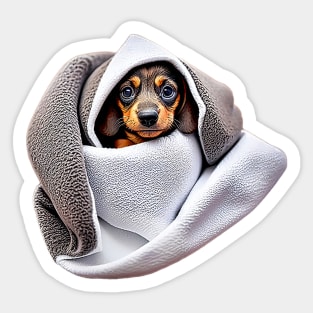 Puppy Love: Snuggly Dachshund in a Swaddle Blanket Tee Sticker